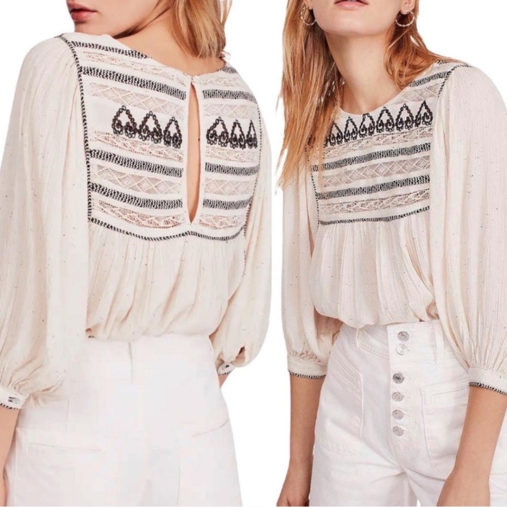 Free PEOPLE Cyprus Avenue embroidered top blouse xs boho bohemian